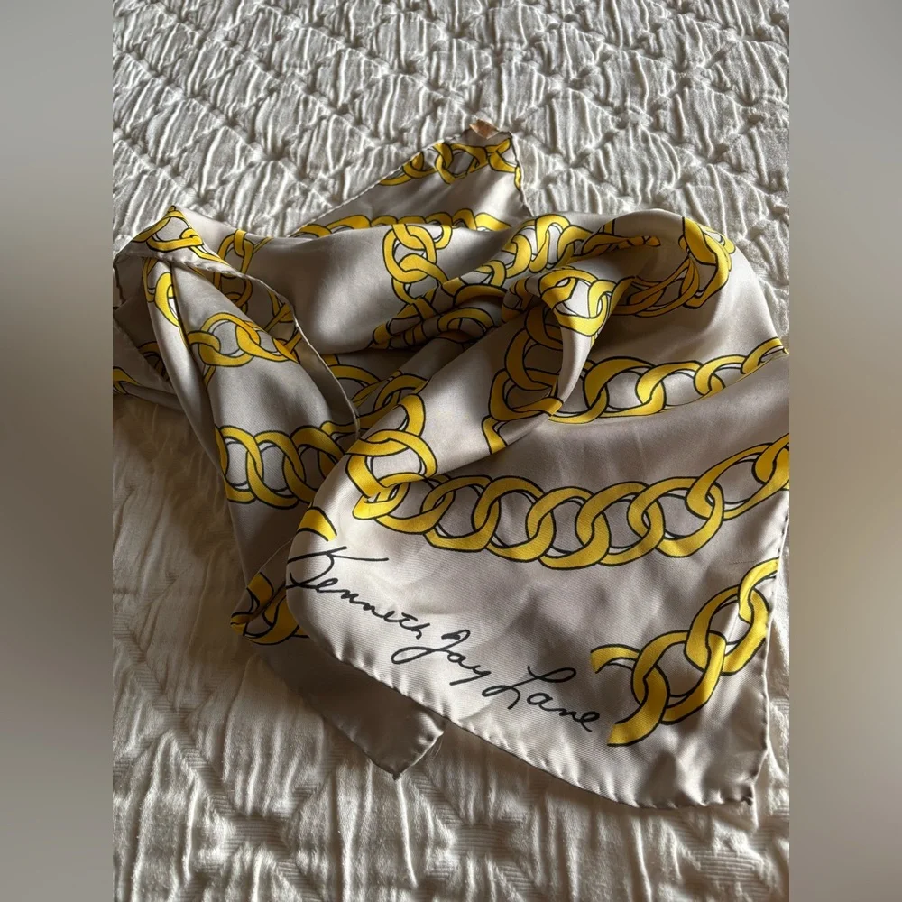 Vintage Kenneth Jay Lane Chain Print‎ Silk Scarf 30x30